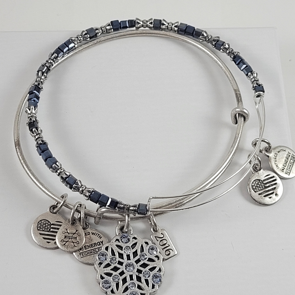 Alex and Ani Snowflake and Blue Beads Bangle Bracelets - Picture 4 of 6